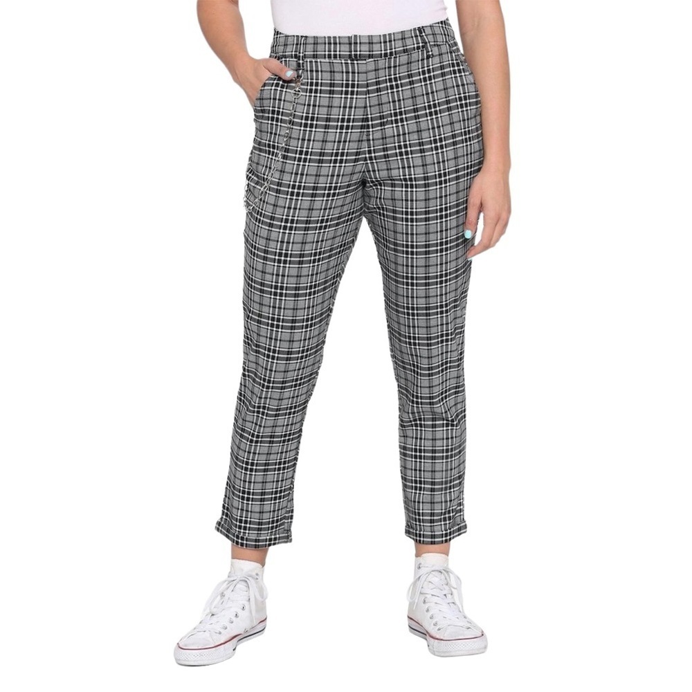 Hot Topic‎ Black Grey Plaid Cropped Trouser Pants Women's Small 90s Ska Punk